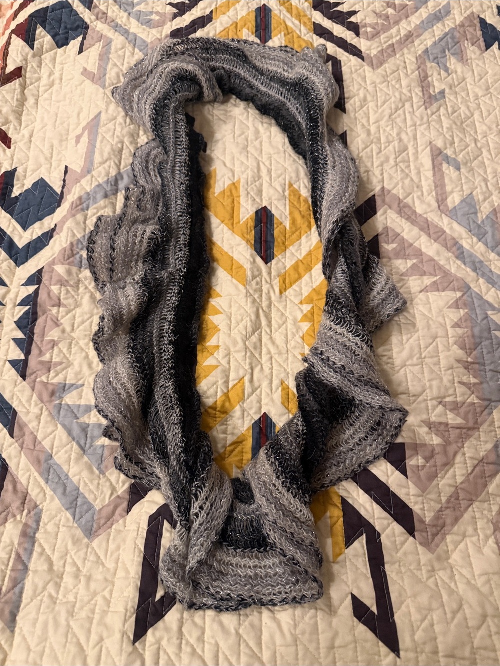 Knit Gradient Infinity Scarf in Gray, Silver and Black